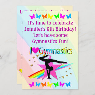 I LOVE GYMNASTICS BIRTHDAY INVITATION EINLADUNG