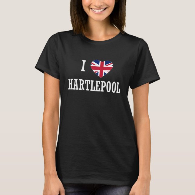 I Love Hartlepool England Union Jack Flag Heart En T-Shirt (Vorderseite)