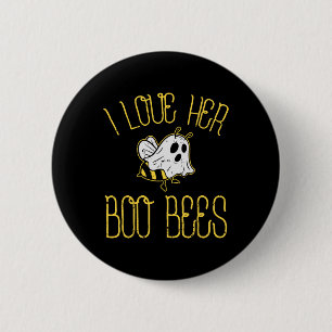 I Love Her Boo Bees Paare Halloween Adult Costum Button
