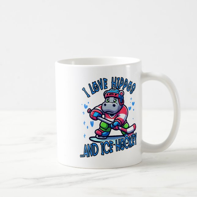 I Love Hippos And Ice Hockey Funny Ice Hockey Play Kaffeetasse (Rechts)