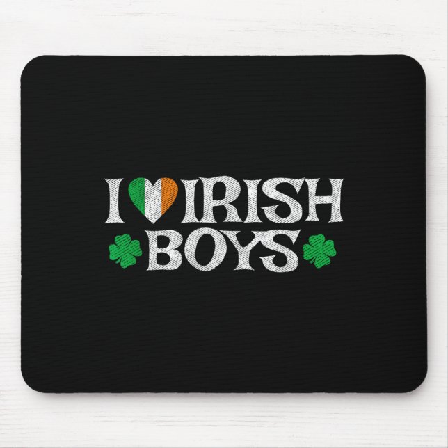 I Love Irish Boys Lucky Shamrock Heart Ireland Fla Mousepad (Vorne)