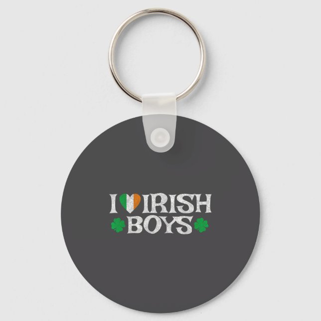 I Love Irish Boys Lucky Shamrock Heart Ireland Fla Schlüsselanhänger (Vorderseite)