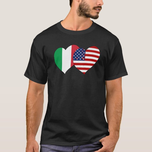 I Love Italy I Love USA Lovely Italy US Flag Heart T-Shirt (Vorderseite)