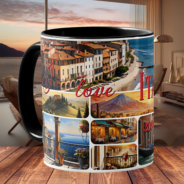I Love Italy Travel Photo Collage  Kaffeetasse (Mug featuring a collage with your favorite travel photos of Italy - European adventure travel)