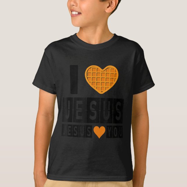 I Love Jesus Waffle Heart Jesus Loves You Funny Br T-Shirt (Vorderseite)
