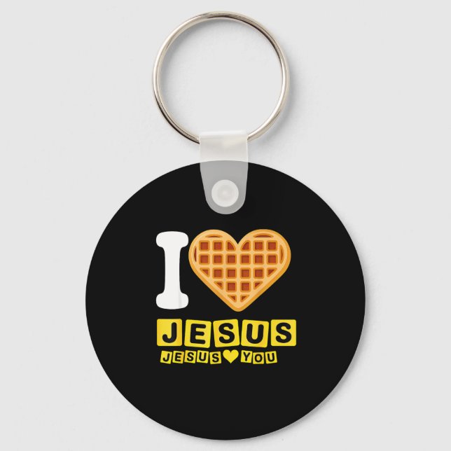 I Love Jesus Waffle Heart  Schlüsselanhänger (Vorderseite)