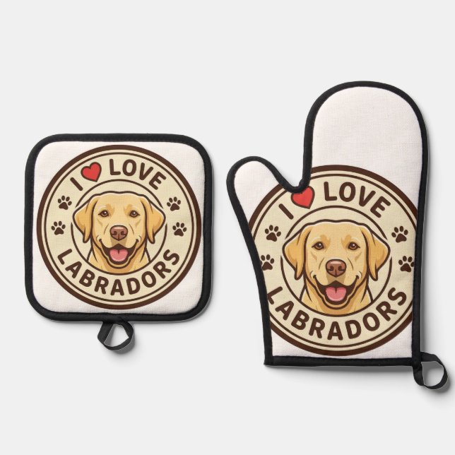 I Love Labradors Oven Mitt & Pot Holder Set (Vorderseite)