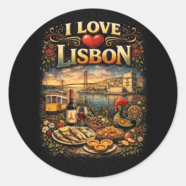 I Love Lisbon Runder Aufkleber (Vorderseite)