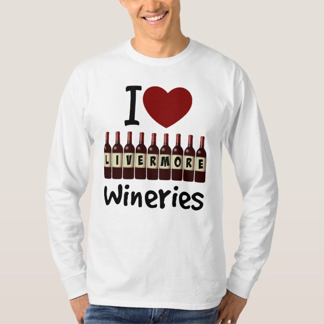 I Love Livermore Wineries Heart and Wine Bottles T-Shirt (Vorderseite)
