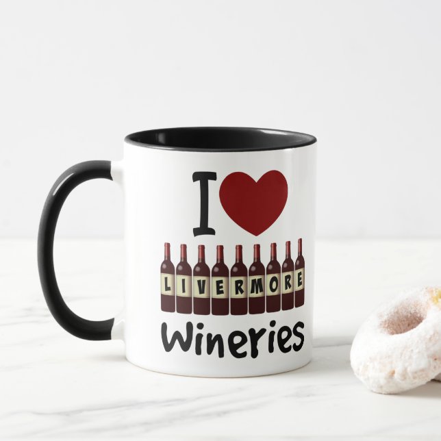 I Love Livermore Wineries Heart and Wine Bottles Tasse (Mit Donut)