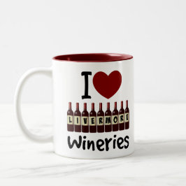 I Love Livermore Wineries Heart and Wine Bottles Zweifarbige Tasse