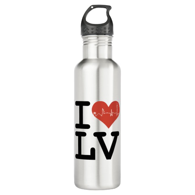 I LOVE LV HEARTBEAT SKYLINE EDELSTAHLFLASCHE (Vorderseite)