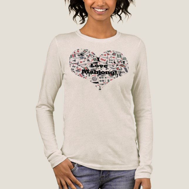 I Love Mahjong Long Sleeve T-Shirt Tri-Blend Shirt (Vorderseite)