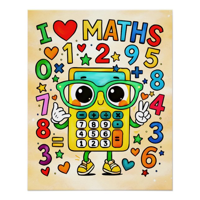 I Love Maths Cute Calculator Design Poster (Vorderseite)