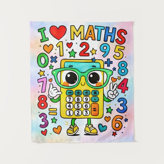 I Love Maths Cute Calculator Poster for Kids Wandteppich (Vorderseite)