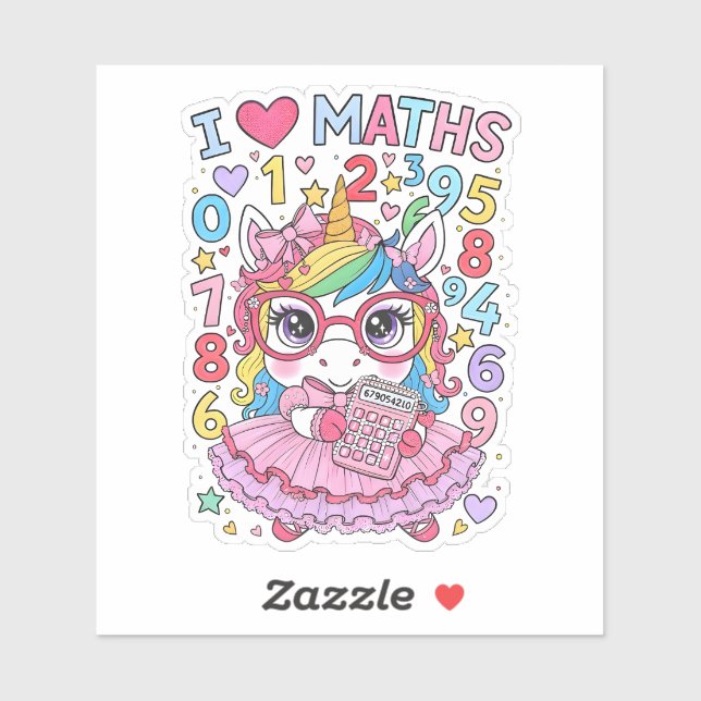 I Love Maths Cute Unicorn Sticker for Kids (Blatt)