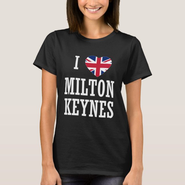 I Love Milton Keynes England Union Jack Flag Heart T-Shirt (Vorderseite)