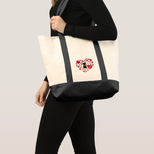 I Love Min Pin Große Leinensack Tragetasche (Vorderseite (Produkt))