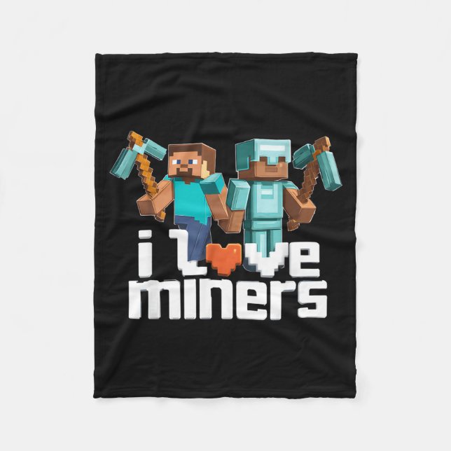 I Love Miners Funny Mining Gamer Xel Ckaxe  Fleecedecke (Vorderseite)