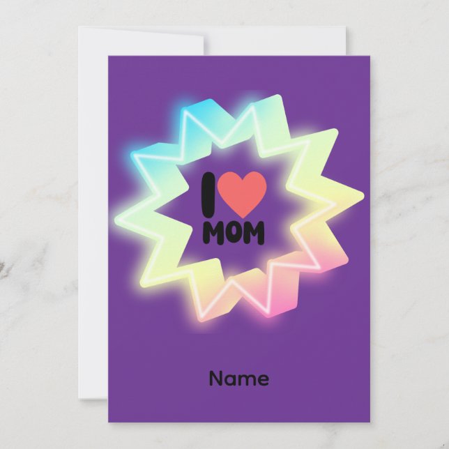 I Love Mom Colorful Neon Star Dankeskarte (Vorderseite)