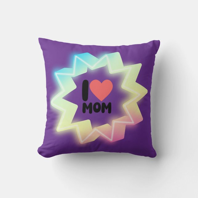 I Love Mom Colorful Neon Star Kissen (Vorderseite)