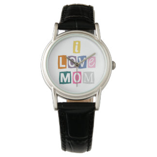I Love Mom Ransom Note Magazine Cutout Typography Armbanduhr