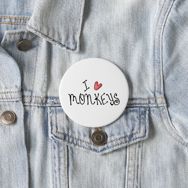 I Love Monkeys Cute Handwritten Typography Button (Von Creator hochgeladen)