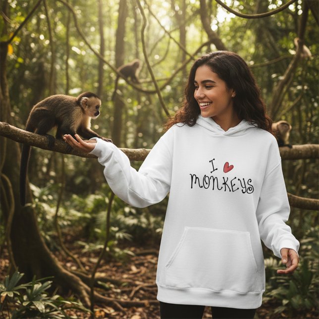 I Love Monkeys Cute Handwritten Typography Hoodie (Von Creator hochgeladen)