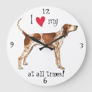 I Love my American English Coonhound Große Wanduhr
