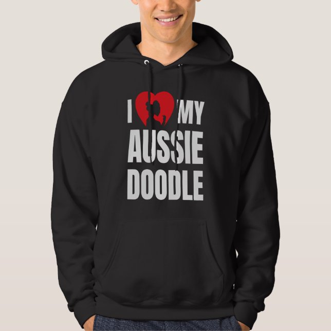 I Love My Aussiedoodle Dog Silhouette in Heart Hoodie (Vorderseite)
