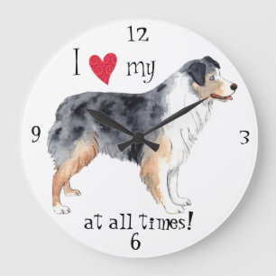 I Love my Australian Shepherd Große Wanduhr