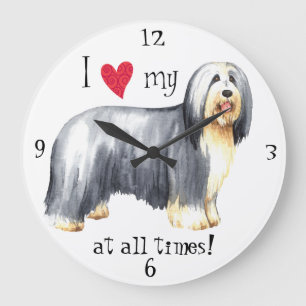 I Love my Bearded Collie Große Wanduhr