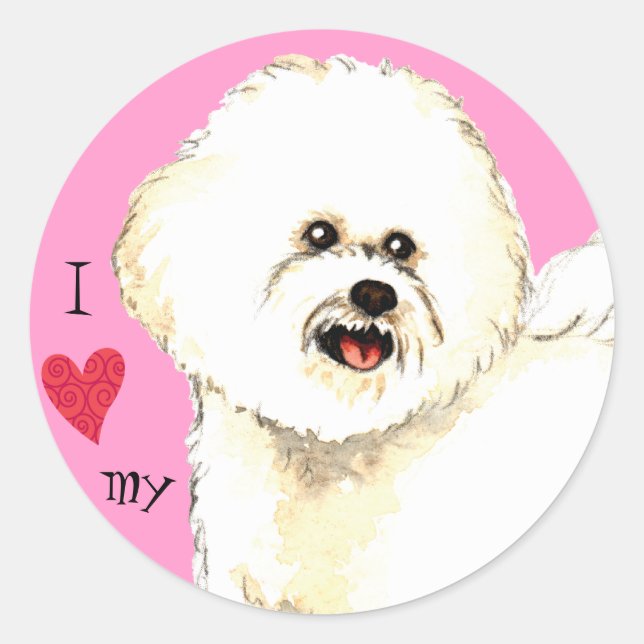I Love my Bichon Friise Runder Aufkleber (Vorderseite)