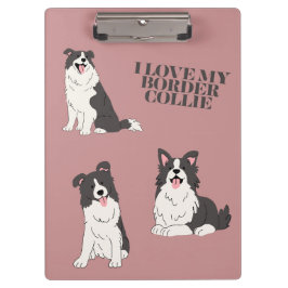 I Love My Border Collie Cute Minimal Clipboard Klemmbrett