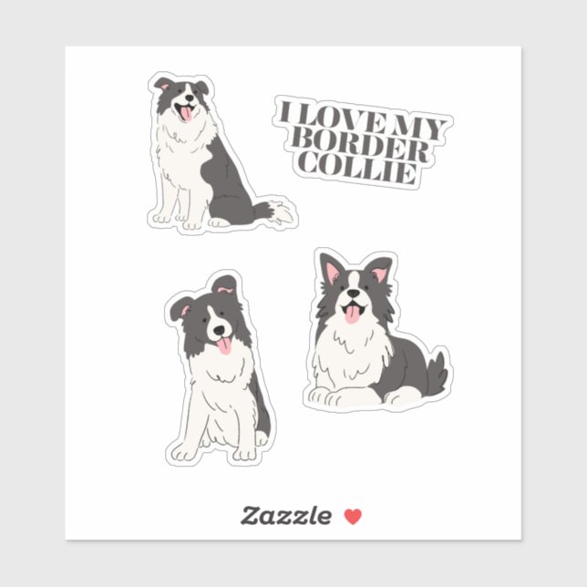 I Love My Border Collie Sticker Set (Blatt)