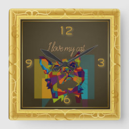 I love my cat quadratische wanduhr
