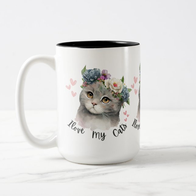 I love my cats  zweifarbige tasse (Links)