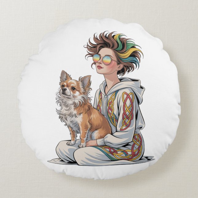  i love my chihuahua  rundes kissen (Vorderseite)