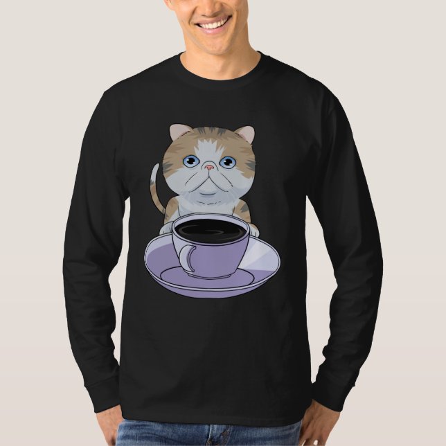I Love My Coffee and Exotic Shorthair Cat T-Shirt (Vorderseite)