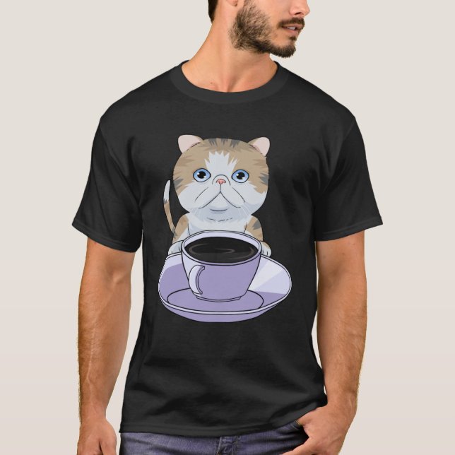 I Love My Coffee and Exotic Shorthair Cat T-Shirt (Vorderseite)