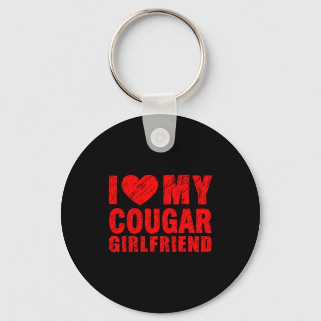 I Love My Cougar Girlfriend Heart Valentine Couple Schlüsselanhänger (Vorderseite)