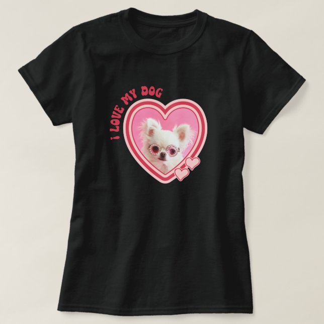 I Love My Dog Custom Photo Black T-Shirt (Design vorne)