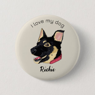 I Love My Dog Cute German Shepherd Puppy Button