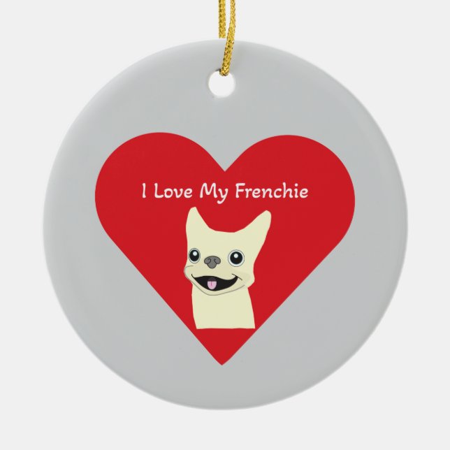 I love my Frenchie, Lavender Keramik Ornament (Vorne)