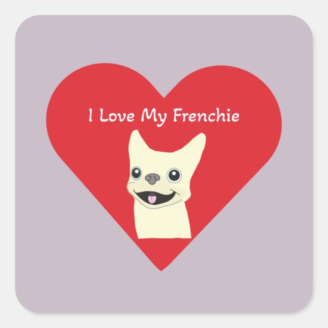 I love my Frenchie, Lavender Quadratischer Aufkleber (Vorderseite)