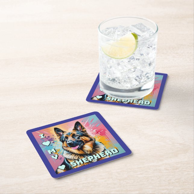 I love my German Shepherd Rechteckiger Pappuntersetzer (Vor Ort)