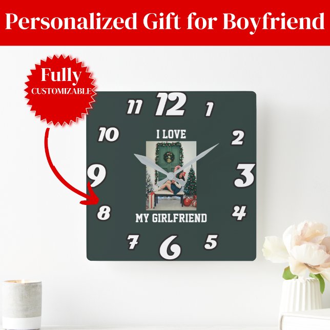 I Love My Girlfriend Photo Wall Clock Gift Quadratische Wanduhr (I Love My Girlfriend Photo Wall Clock Gift)
