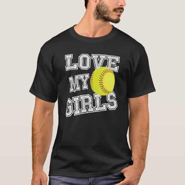 I Love My Girls Dad & Mom Softball Cute Softball M T-Shirt (Vorderseite)