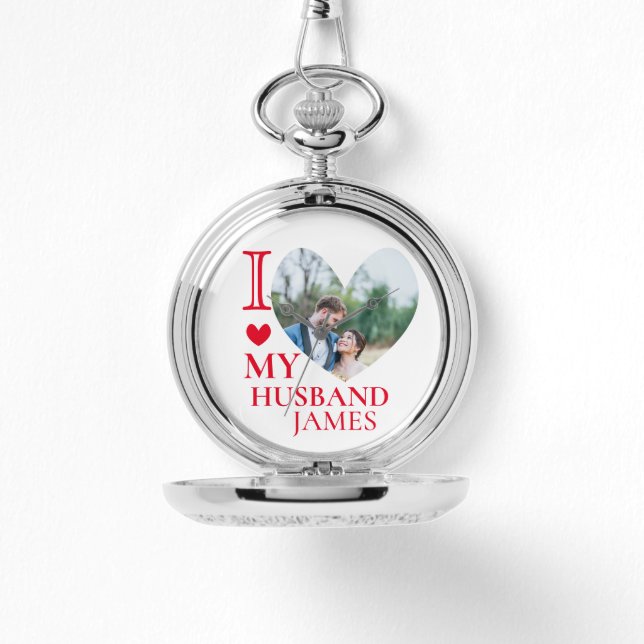 I Love My Husband Custom Heart Photo Armbanduhr (Vorderseite)