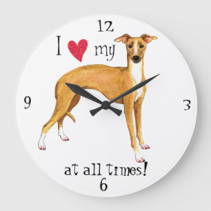 I Love my Italian Greyhound Große Wanduhr